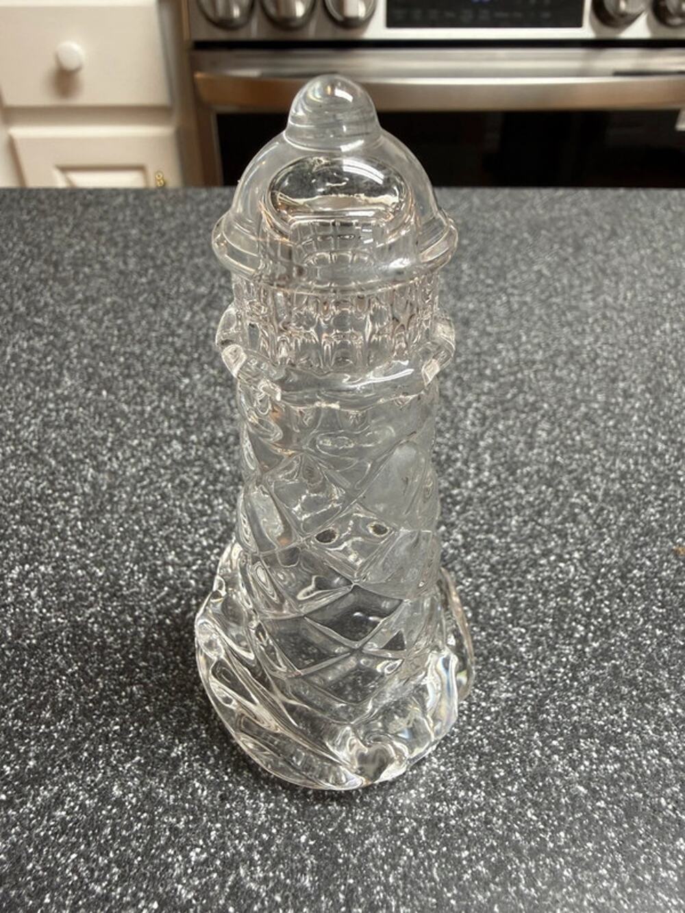 Clear Glass Lighthouse Figurine Paperweight Nautical Coastal Decor 4"